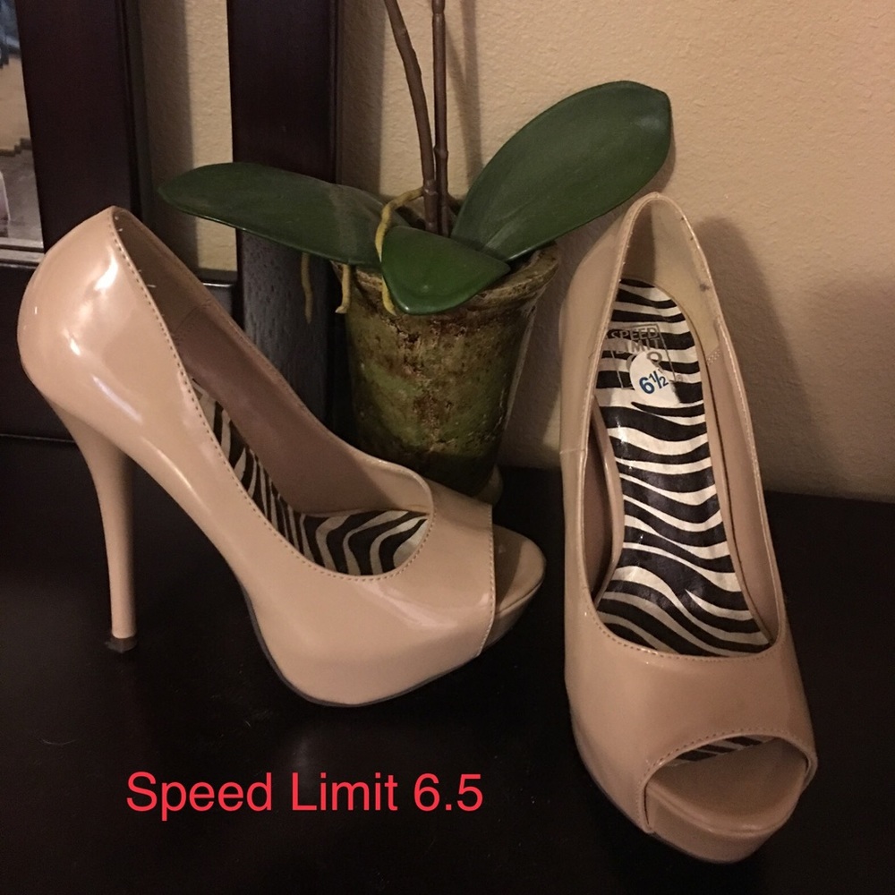Nude peep toe heels